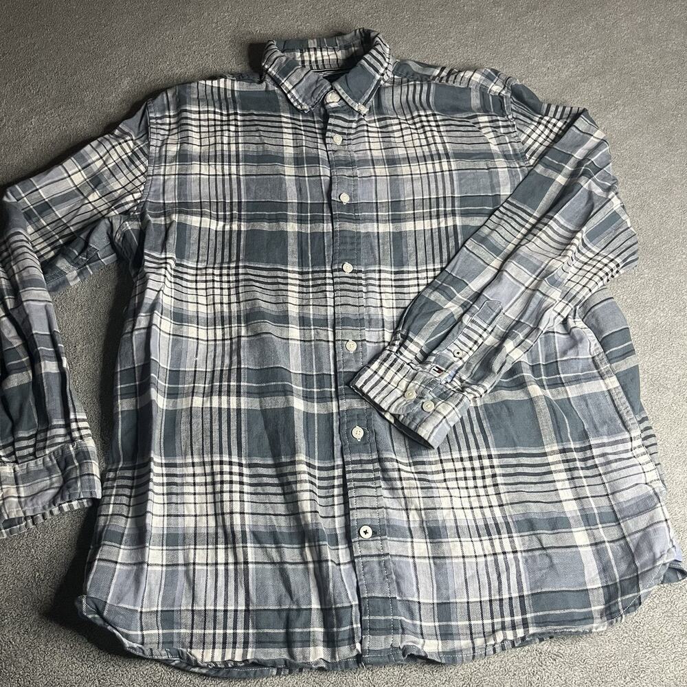 Tommy Hilfiger Men’s XL Regular Fit Blue Grey Plaid Cotton Flannel Shirt L/S